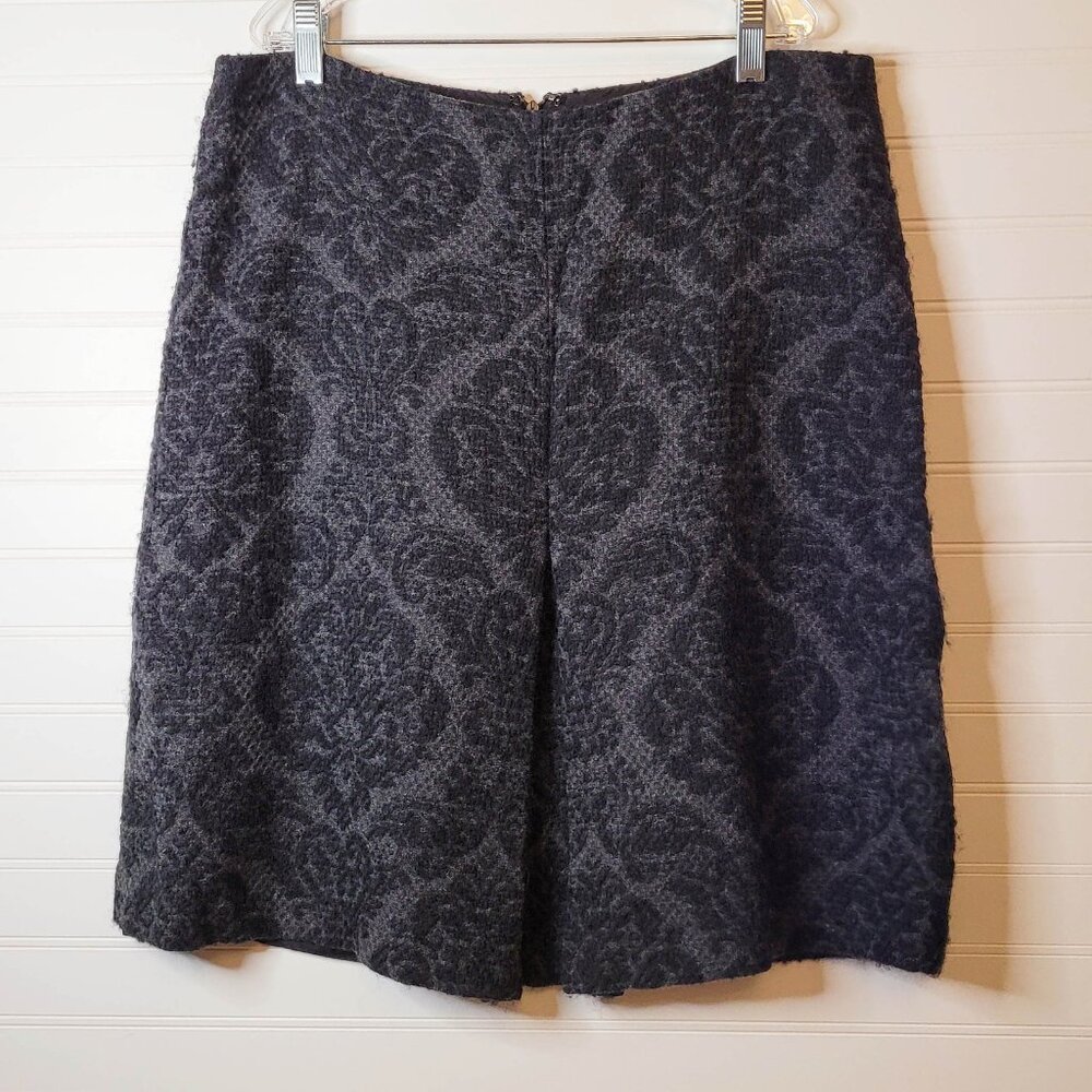 Ann Taylor Skirt Womens 10 Gray Black Damask Brocade Wool Blend Straight Lined